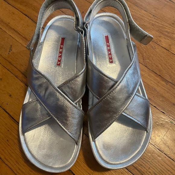 Prada Metallic Silver Women's Sandals - Picture 1 of 7